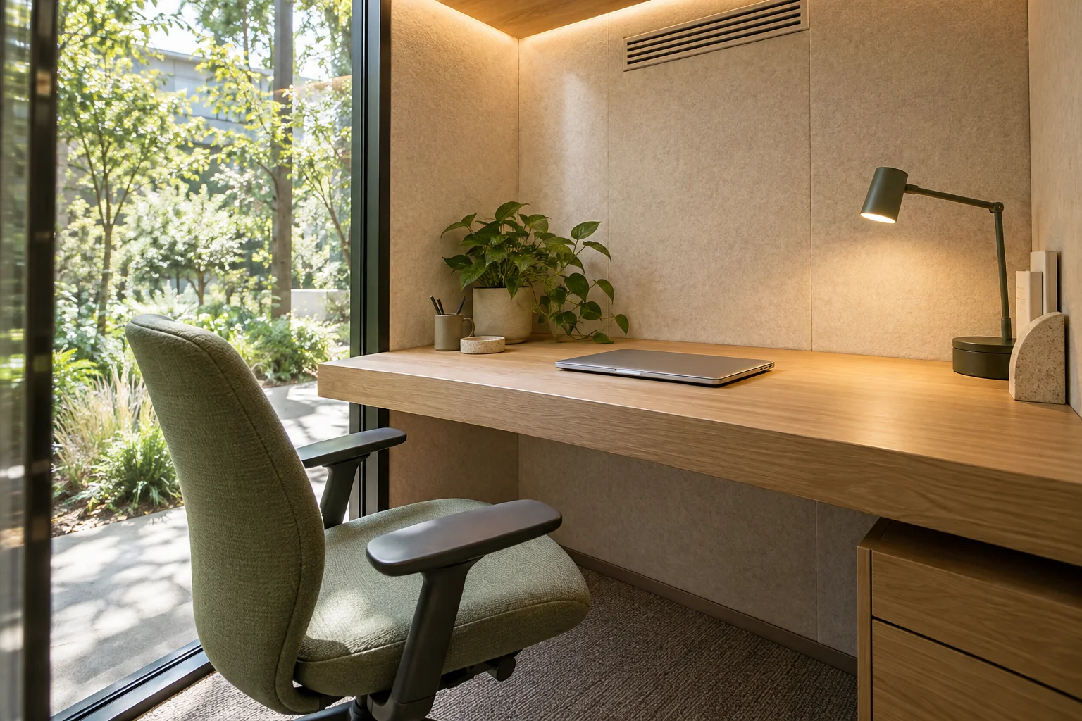 Concepto arquitectónico que ilustra Comodidad dentro de la cabina: evalúe toda la sesión de trabajo.